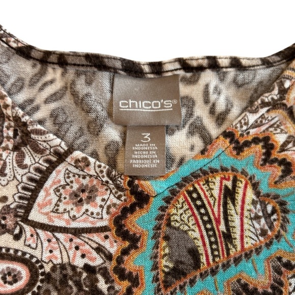 Chico's Women’s Brown Paisley Floral Leopard Print Long Sleeve Knit Top - Size 3 - Picture 6 of 11